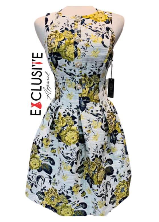 14, Black/White Vince Camuto Women's Floral-Print Fit & Flare Dress 