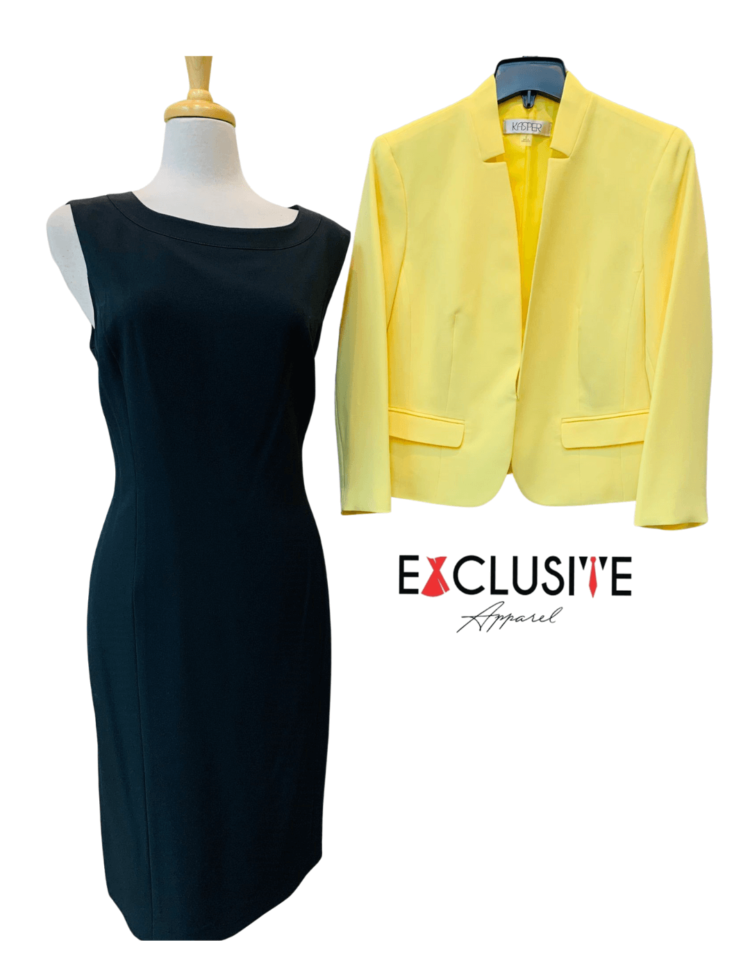 Kasper Women’s Cutout Collar Pockets Blazer and Sleeveless Sheath Dress Suit