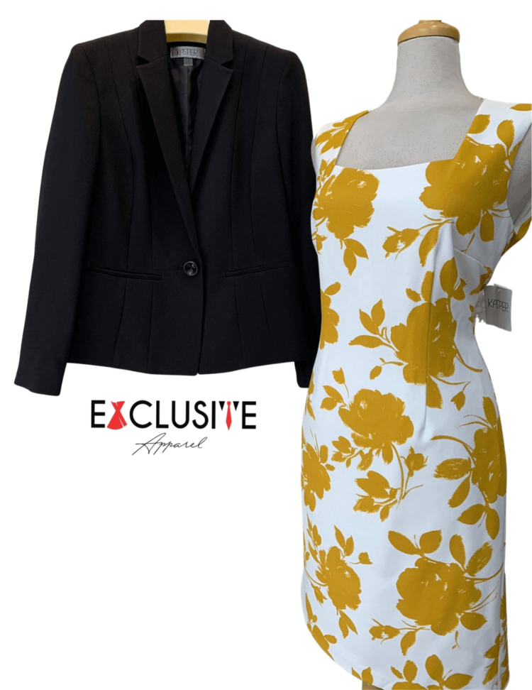Kasper Crepe One-Button Blazer and Printed Sleeveless Square-Neck Dress Suit
